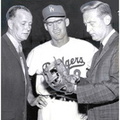 1961 Wally Moon with Jerry Doggett (L) and Vin Scully (R)