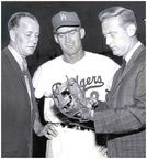 1961 Wally Moon with Jerry Doggett (L) and Vin Scully (R)