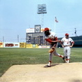 Bob  Gibson warming up at Crosley Field, Cincinnati.