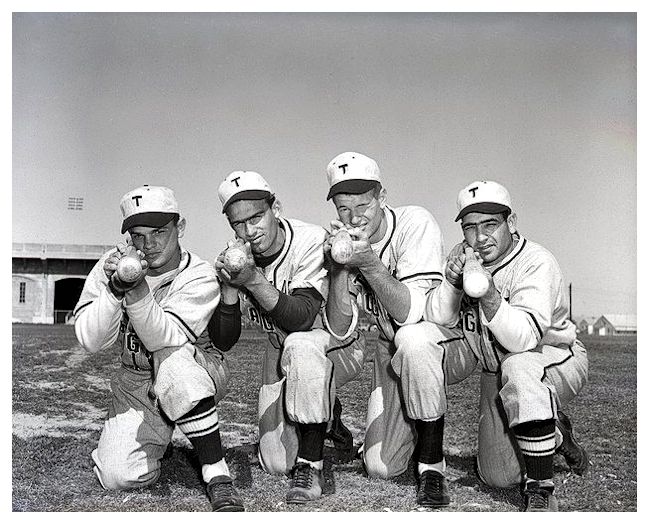 1950 Texas A&M batting leaders Yale Lary NFL Hofer, Wally Moon, John Dewitt, Henry Candelari  Copy.jpg
